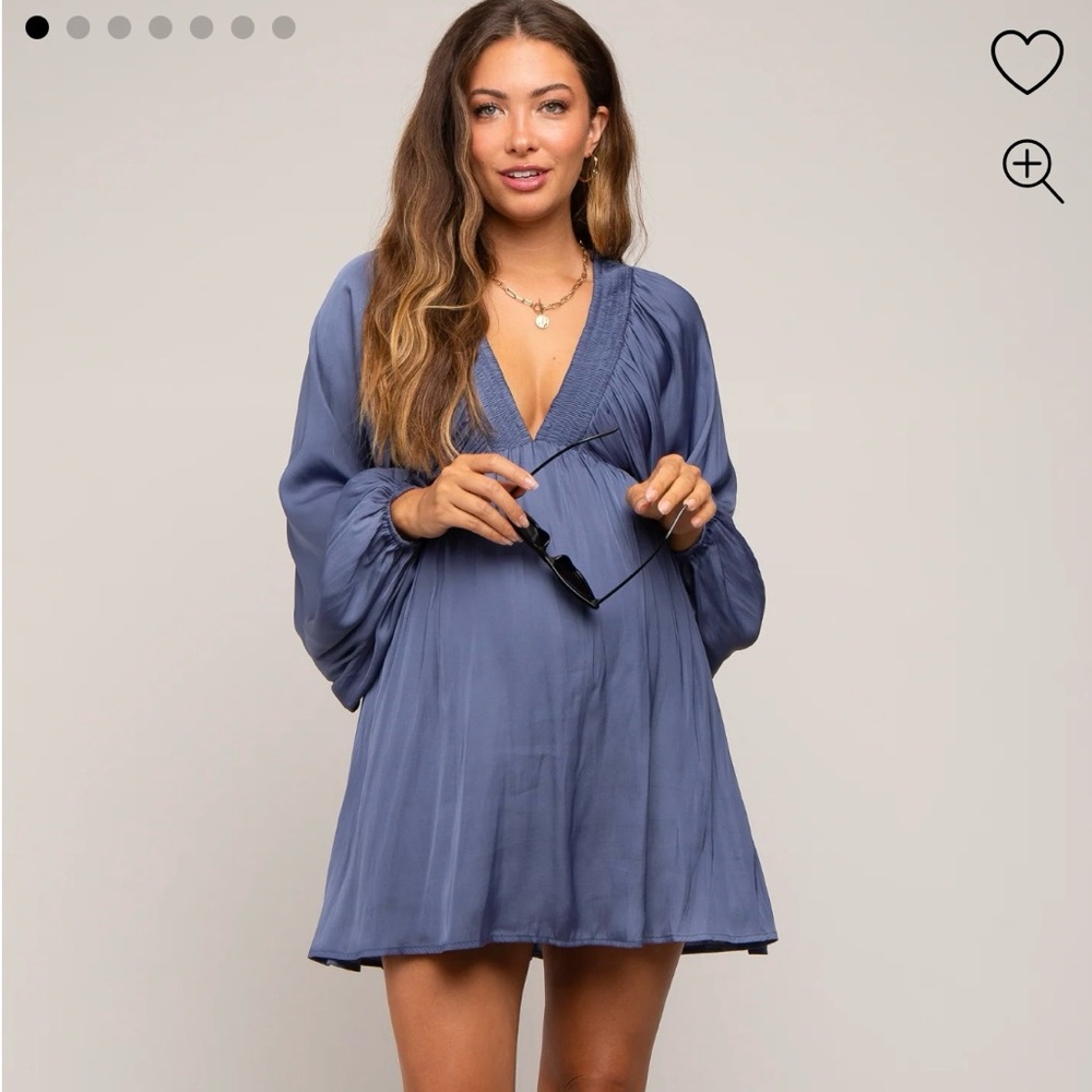 Pink Blush Navy Deep V-Neck Long Sleeve Maternity Dress